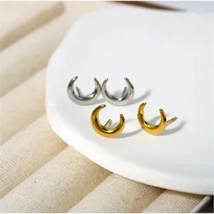 Moon and Star Shaped Titanium Stud Earrings Set