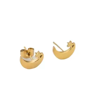 Moon and Star Shaped Titanium Stud Earrings Set