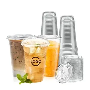16oz Disposable Plastic PET Beverage Drink Cup with Lid