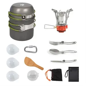 Camping Cookware Mess Kit Set with Stove 10pcs set