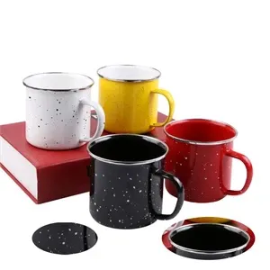 Custom 12oz.Speckled Enameled Cup w/ Polished Stainless Stee