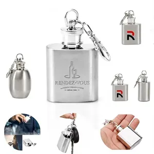 Mini Stainless Steel Hip Flask with Keychain 1 OZ