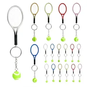 Simulated mini tennis racket keychain